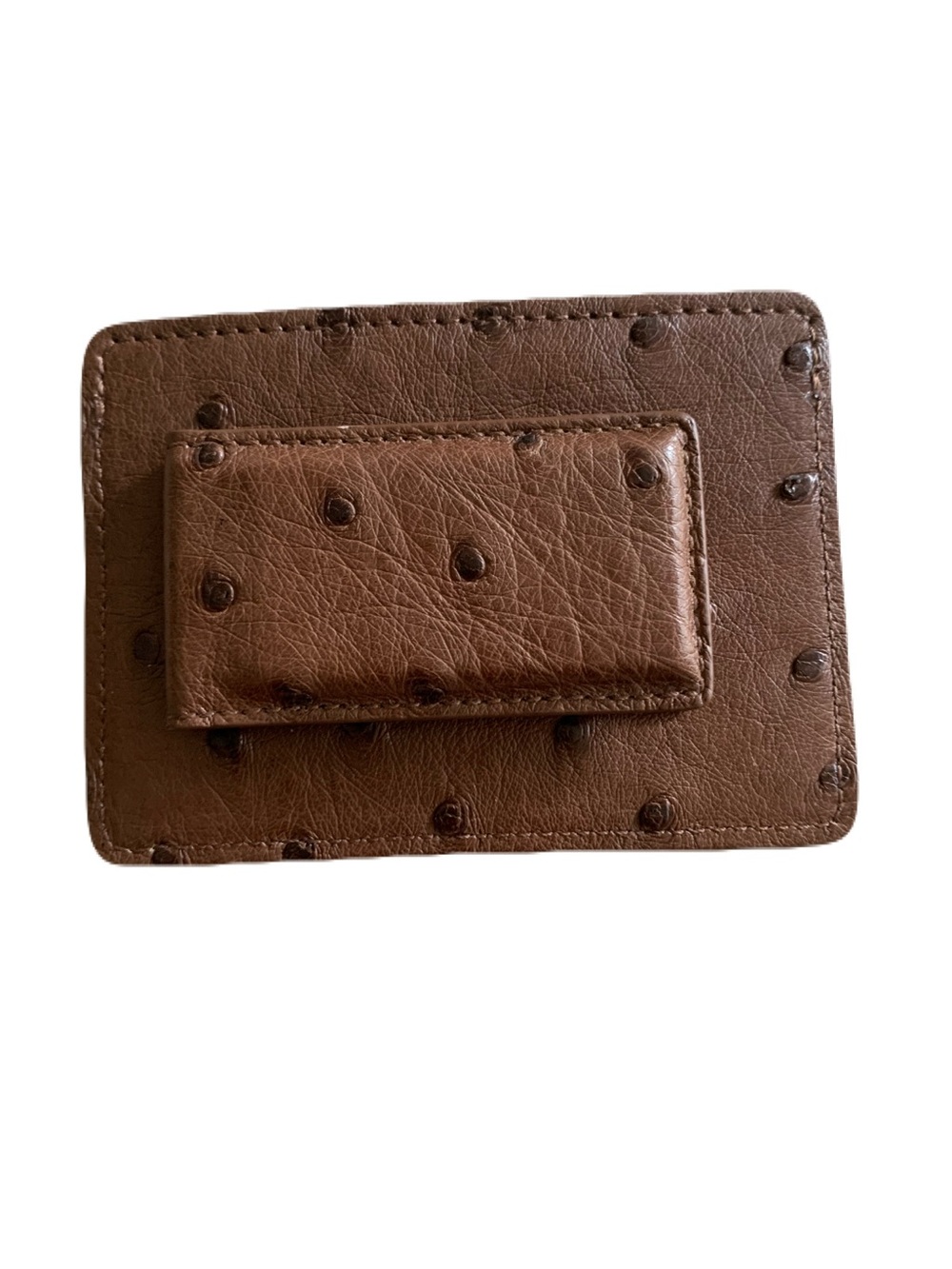 Men's Brown Genuine Ostrich Skin Textured Sports Money Clip Card Holder Exotic
